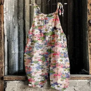 Vintage floral print wide-leg jumpsuit for women featuring a sweet summer aesthetic