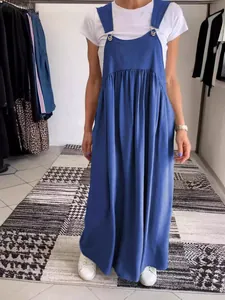 Women Cotton Linen Spaghetti Strap Maxi Dress Shirred Loose Sleeveless Casual Long Cami Dress Plus Size Vacation Wear