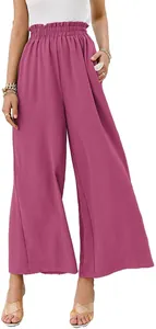 Elegant high waisted wide leg cotton linen pants featuring stylish paperbag waist design