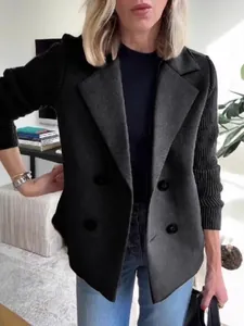 Schicker Damen-Blazer aus Wollmischung in Anthrazit mit stilvollen Strickärmeln.