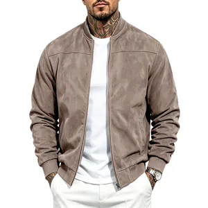 Premium mens suede bomber jacket featuring a stylish baseball collar and secure zipper
