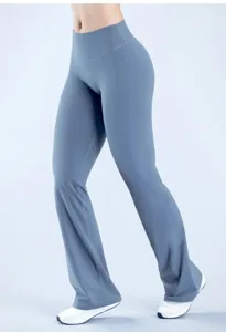 High-waisted brushed yoga flare pants in blue for athletic and casual wear.