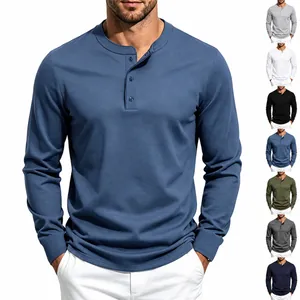 Men Casual Long Sleeve Henley Shirt Knitted Polo Shirt Solid Color Loose Fit Autumn Top For Men Basic Everyday Knitwear
