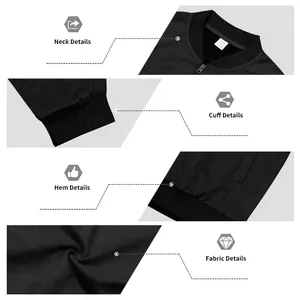 Détails du col, des poignets, de l'ourlet et du tissu d'un blouson aviateur en daim noir