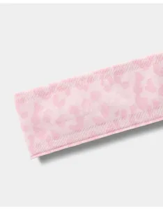 Close-up detail of a pink leopard print seamless sports headband with ribbed texture