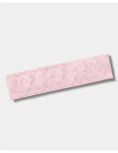 Macro view showing the ribbed knit texture of a pink leopard print seamless yoga headband