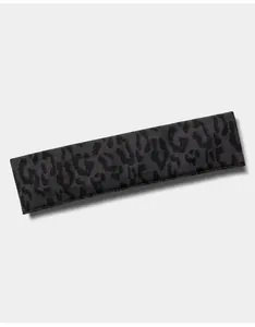 Detailed macro shot of the black leopard print texture on a seamless sports headband.