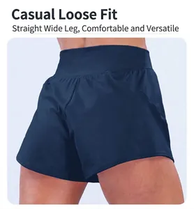 Rückansicht der schnell trocknenden, locker sitzenden Yoga-Shorts in Dunkelblau