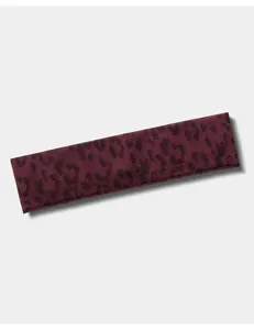 Macro view of a seamless burgundy leopard print yoga headband with soft ribbed texture