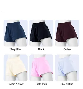 Detailansicht von High-Waist-Yoga-Shorts für Damen in sechs verschiedenen Farben.