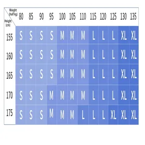 Size chart for seamless sports T-shirt showing height and weight recommendations.
