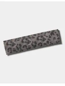 Detailed view of grey leopard print seamless sports headband showing the knit texture.
