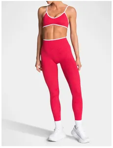 Ensemble de yoga léopard rouge deux pièces avec legging taille haute gainant pour femme