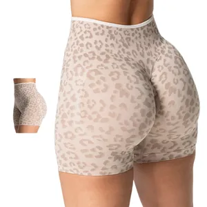 Nahtlose Leopard-Yoga-Shorts mit hoher Taille und Pfirsich-Lifting-Effekt für Damen