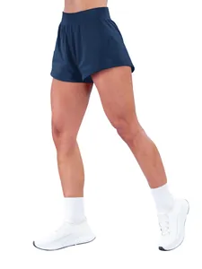 Dunkelblaue Yoga-Shorts mit hoher Taille und schnelltrocknendem Stoff für Damen