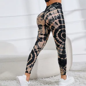 Seamless Tie-Dye Yoga Pants High Waist Butt Lifting Leggings For Women Gym Fitness Running Scrunch Butt Sports Tights Bottom