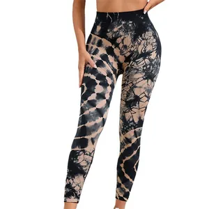 High-waisted tie-dye yoga pants with tummy control and butt lifting effect for women