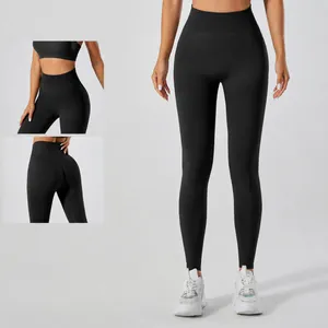 Pantalones de yoga sin costuras de talle alto para mujer con diseño peach-lift negro