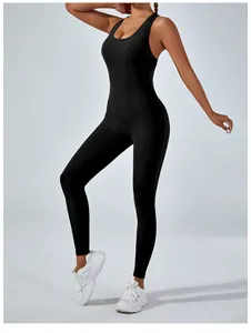 Eleganter schwarzer hochstretchiger Yoga-Einteiler für Fitness und Outdoor-Sport