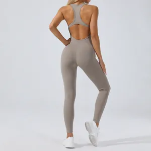 Combinaison de yoga dos nu sexy, extensible, couleur beige, body une pièce dos nageur