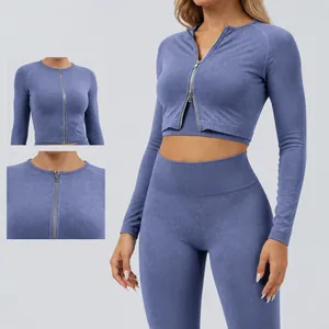 Professionelles nahtloses Yoga-Set mit langärmeligem Oberteil und hoher Taille Leggings