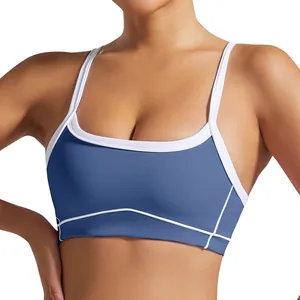 Soutien-gorge de Sport Anti-choc Haute Intensité pour Femmes en Nylon Élasthanne Débardeur de Yoga Épissé avec Surpiqûres Contrastées