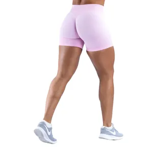 Short de yoga rose sans couture à taille haute avec design push-up pour fitness et entraînement