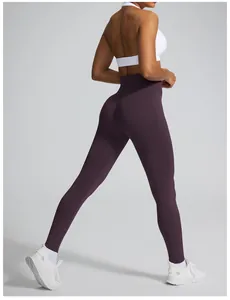 Detailed view of seamless high-waist peach butt yoga leggings for fitness and running