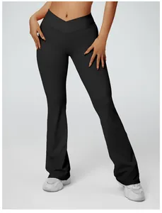 Women high waist micro-flare yoga pants in black for fitness running and gym sports