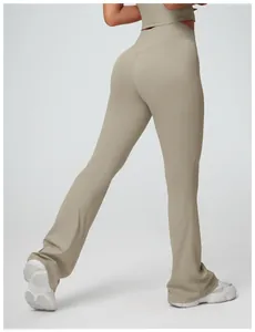 Detailed back view of high-waist flare yoga pants showcasing a hip-lifting fit