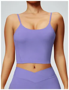 Purple yoga sports bra with built-in chest pads for fitness, running and gym workout