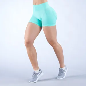 Seamless mint green high waist scrunch butt yoga shorts for women's gym workout