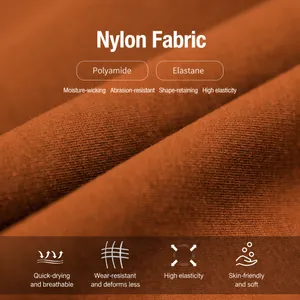 Macro detail of burnt orange polyamide-elastane sports fabric for yoga vest