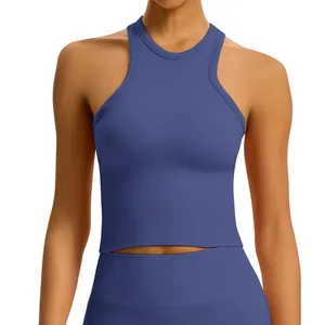 Naadloze racerback yoga tanktop in lavendelblauw voor damesfitness