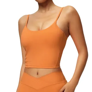 Vibrant orange padded yoga sports bra camisole for women's fitness and running activities