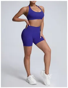 Detailed view of women's seamless high-waisted yoga shorts with tummy control design