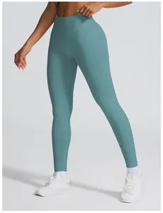 Seitenansicht der petrolfarbenen, nahtlosen High-Waist-Yoga-Leggings mit Push-up-Effekt.
