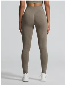 Achteraanzicht naadloze jacquard yoga legging met zachte textuur en hoge taille