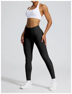 Nahtlose schwarze Yoga-Leggings mit hoher Taille und Push-up-Effekt für Damen Fitness.