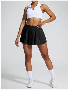 Jupe de tennis plissée athlétique noire avec un design amincissant à taille haute