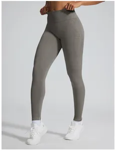 Kationische naadloze yogabroek met hoge taille in donkergrijs en jacquard details