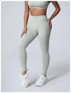 High-waisted seamless matte yoga leggings for women in pale green for gym workouts