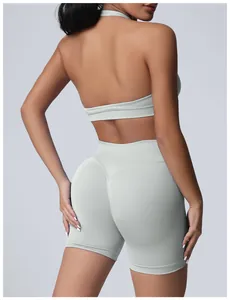 Back view of seamless high waist yoga shorts featuring butt lifting and tummy control