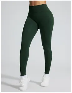 Naadloze donkergroene yoga-legging met hoge taille en kationische textuur van de stof