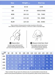 Size guide and measurement instructions for high-stretch seamless yoga sports bra