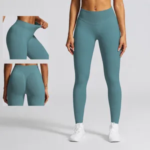 Damen Hohe Taille Nahtlose Yogahose Bauchkontrolle Po-Lift Leggings Sport Fitness Workout Gym Bottom