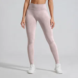 Dames Naadloze Yoga Broek Hoge Taille Kationische Zachte Jacquard Fitness Leggings Enkellengte Butt Lifting Gym Trousers