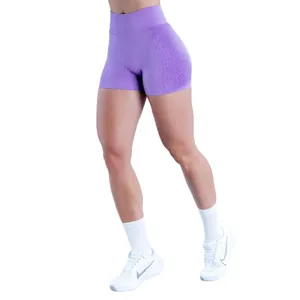Seamless high-waisted fitness shorts in purple for yoga running and gym workouts.