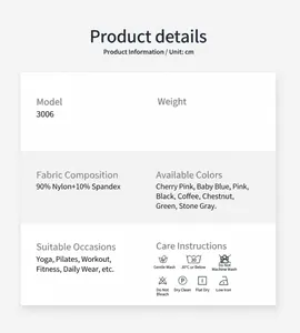 Detail page showing fabric composition and washing instructions for yoga sports tank top.