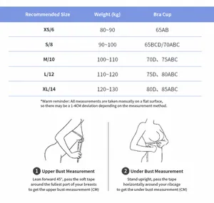 Comprehensive sports bra size chart and measurement instructions for bust and weight